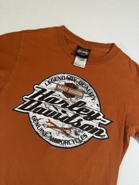 Harley Davidson Womens Small Orange Graphic T Shirt Stillwater Oklahoma